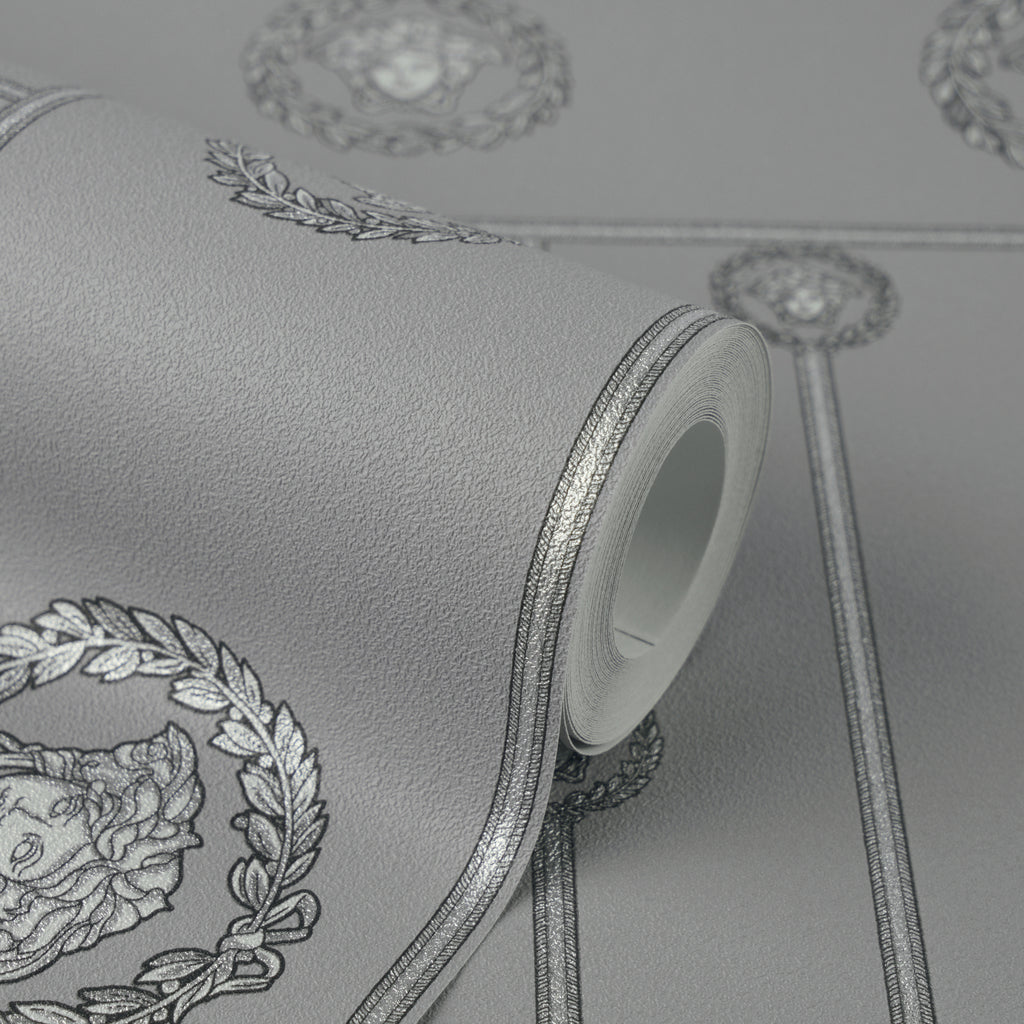 Versace 6-Vliestapete Vinyltapete Grau Medusakopf