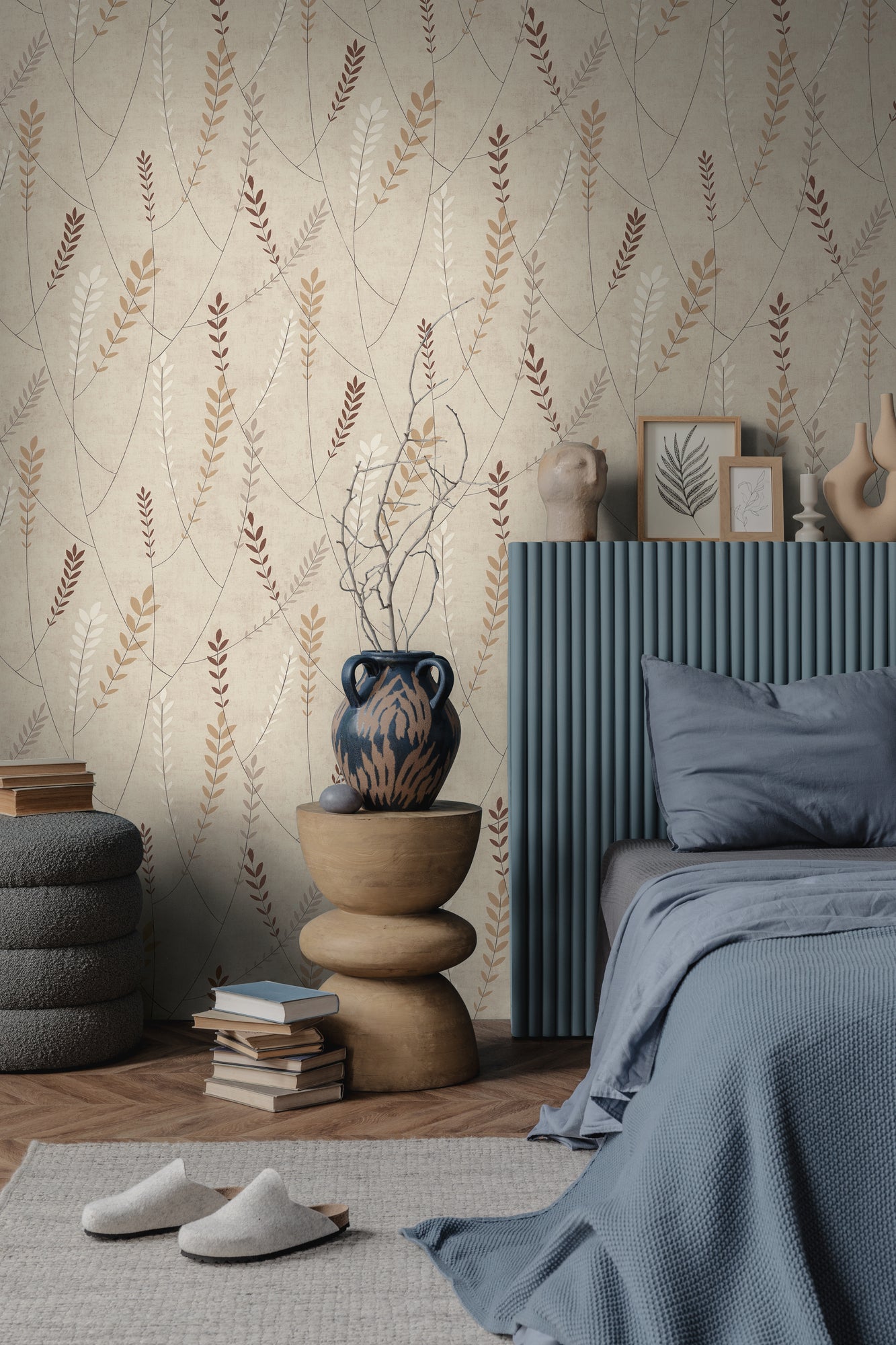 Hochwertige Vliestapete Beige Floral