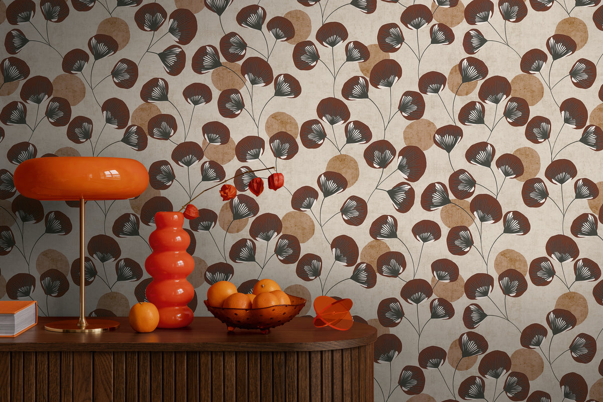High-Quality Non-Woven Wallpaper Brown Floral