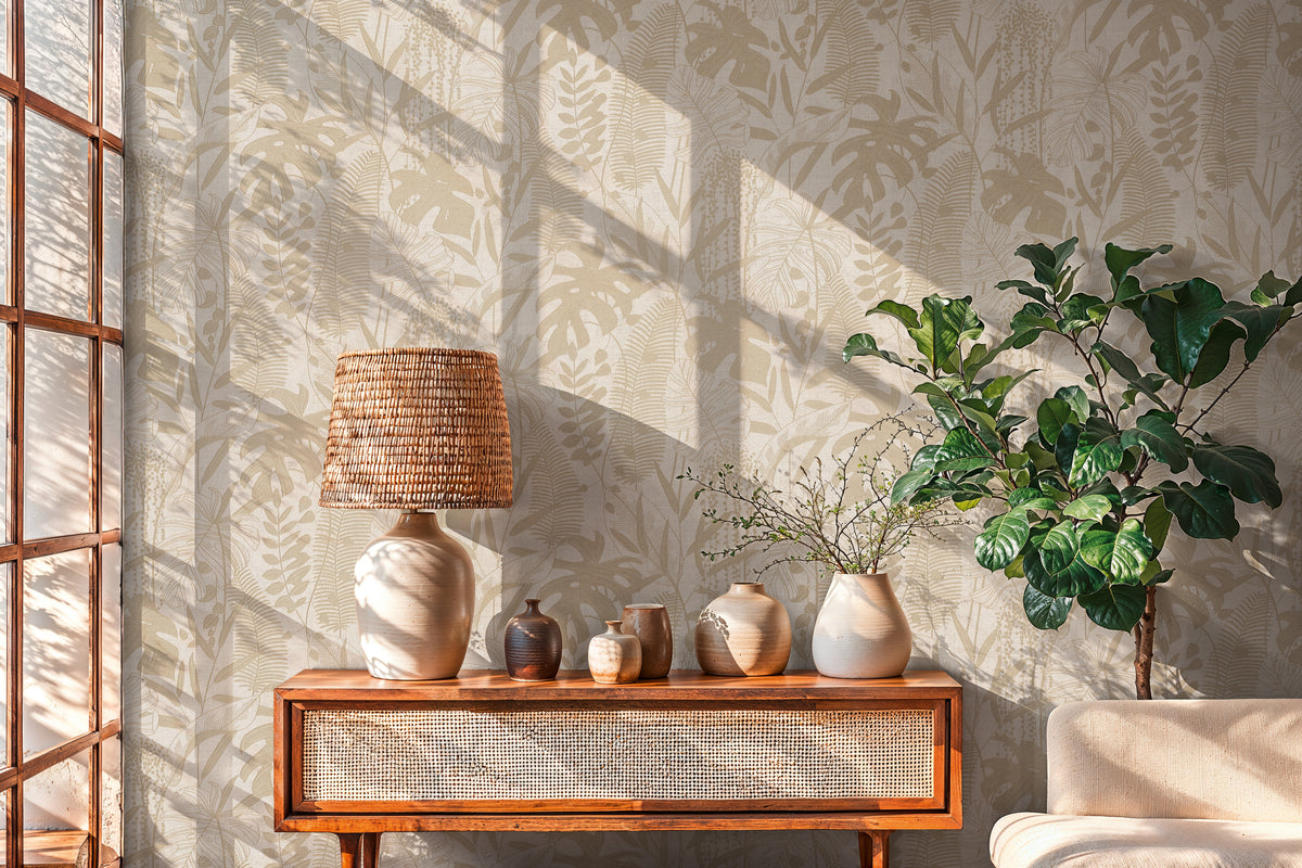 Cuba II-Vliestapete Vinyltapete Beige Dschungel