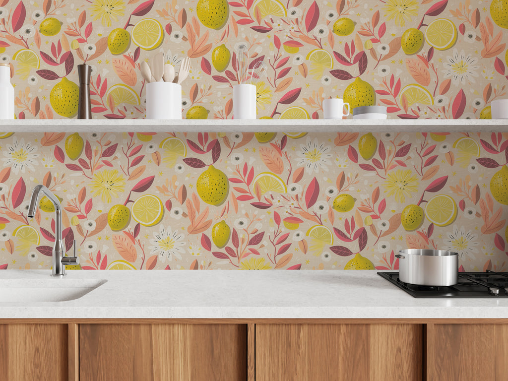 Hochwertige Vliestapete Beige Blumenmuster