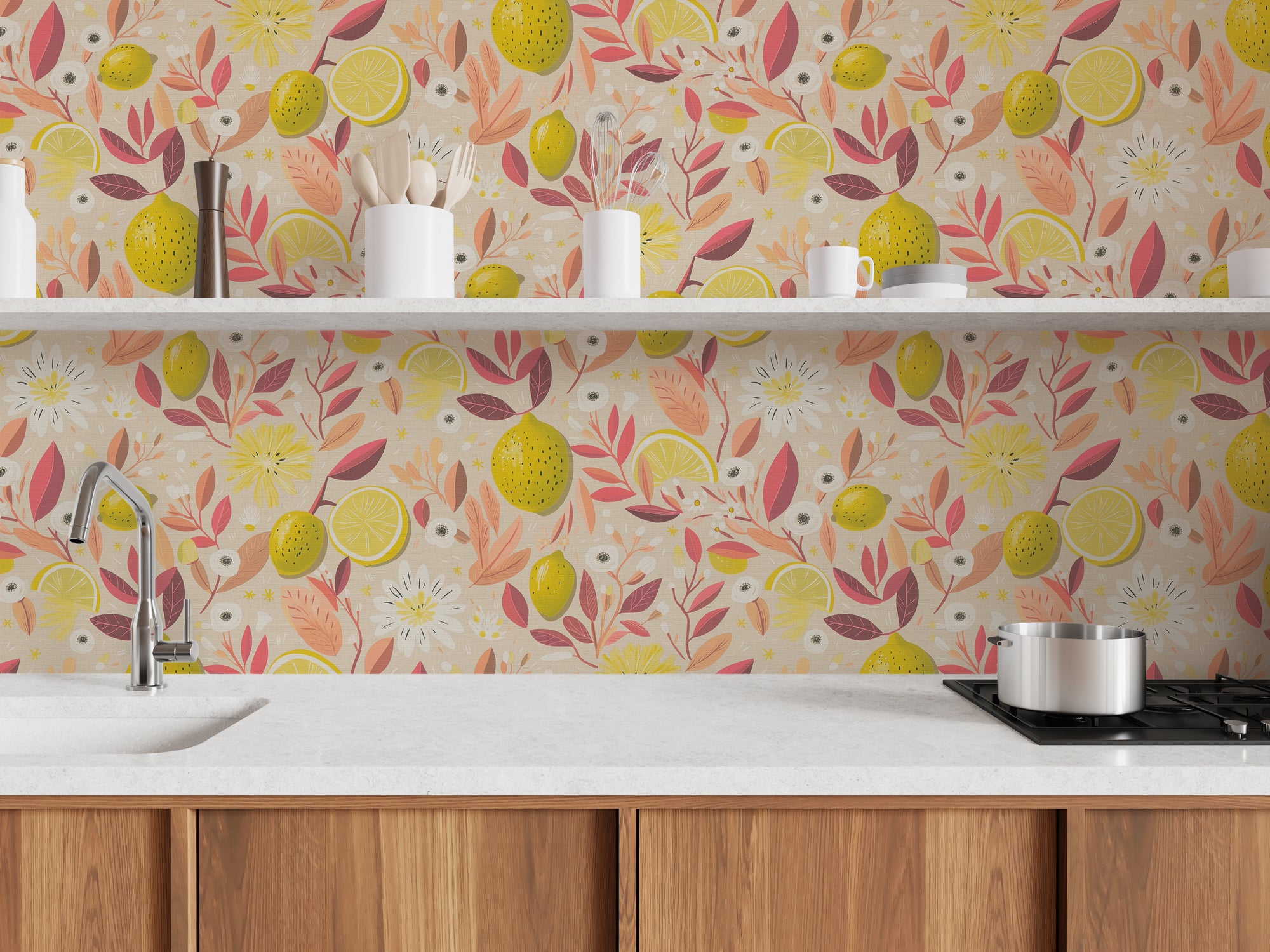 Hochwertige Vliestapete Beige Blumenmuster