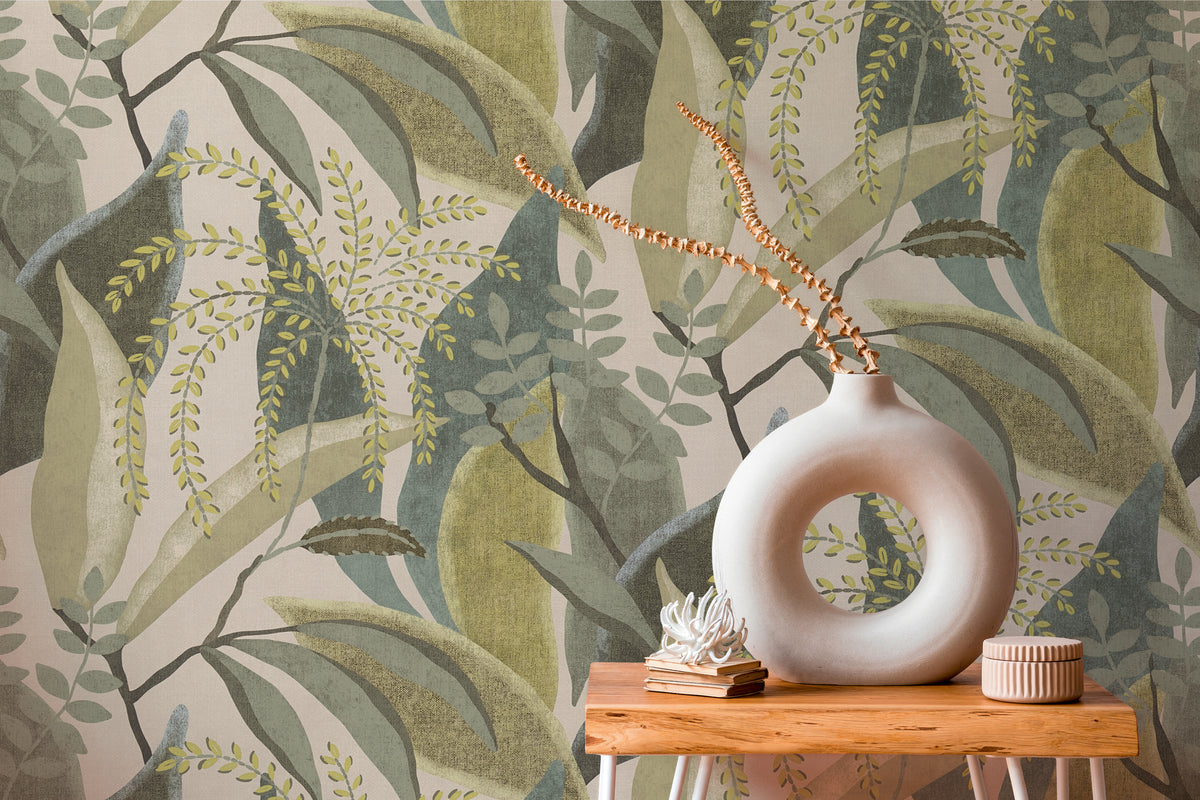 Premium Non-Woven Wallpaper Green Floral
