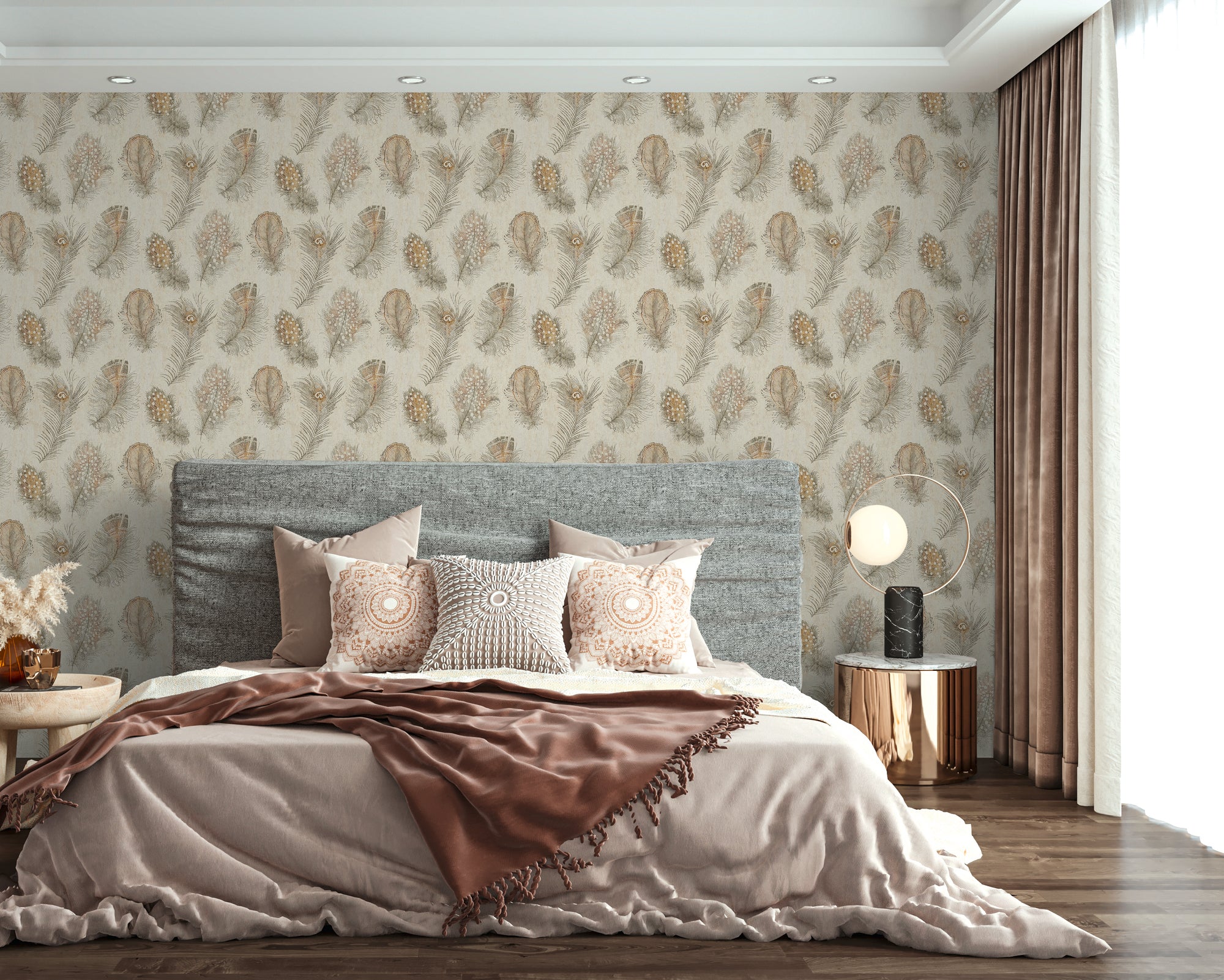 Premium Non-Woven Wallpaper Beige Asian