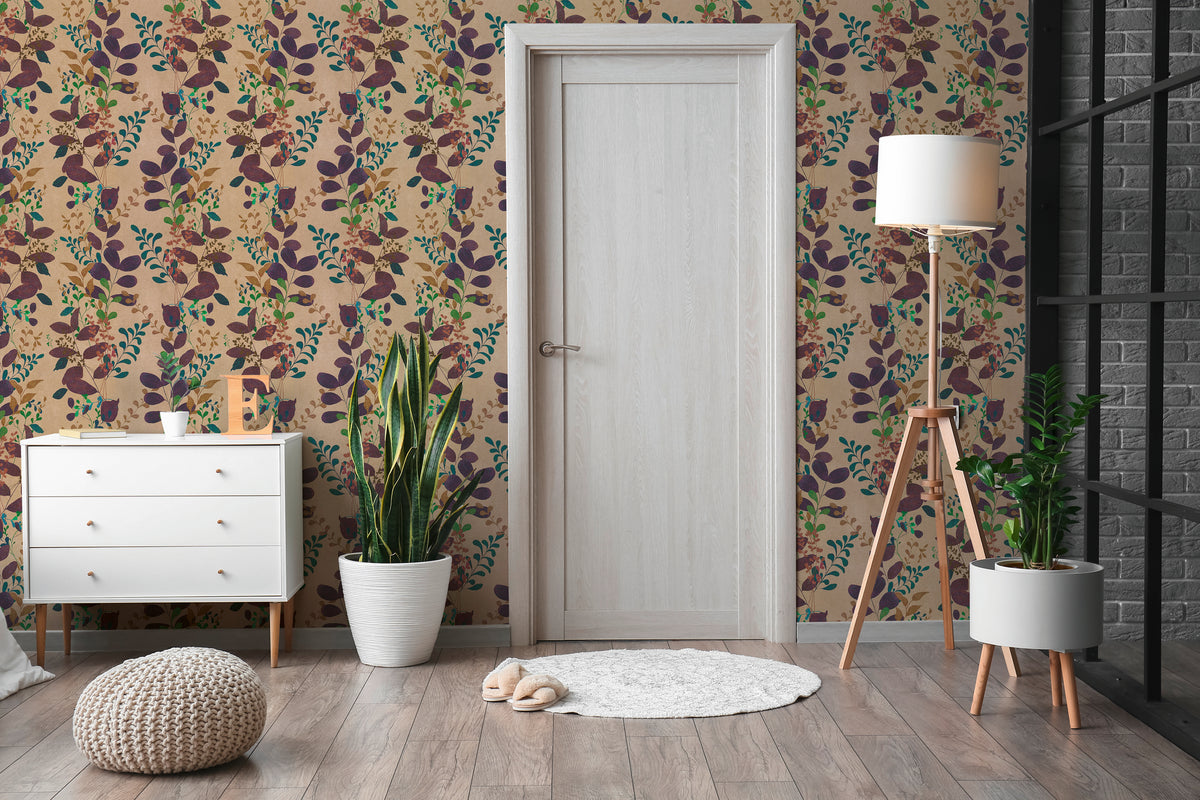 Hochwertige Vliestapete Braun Floral