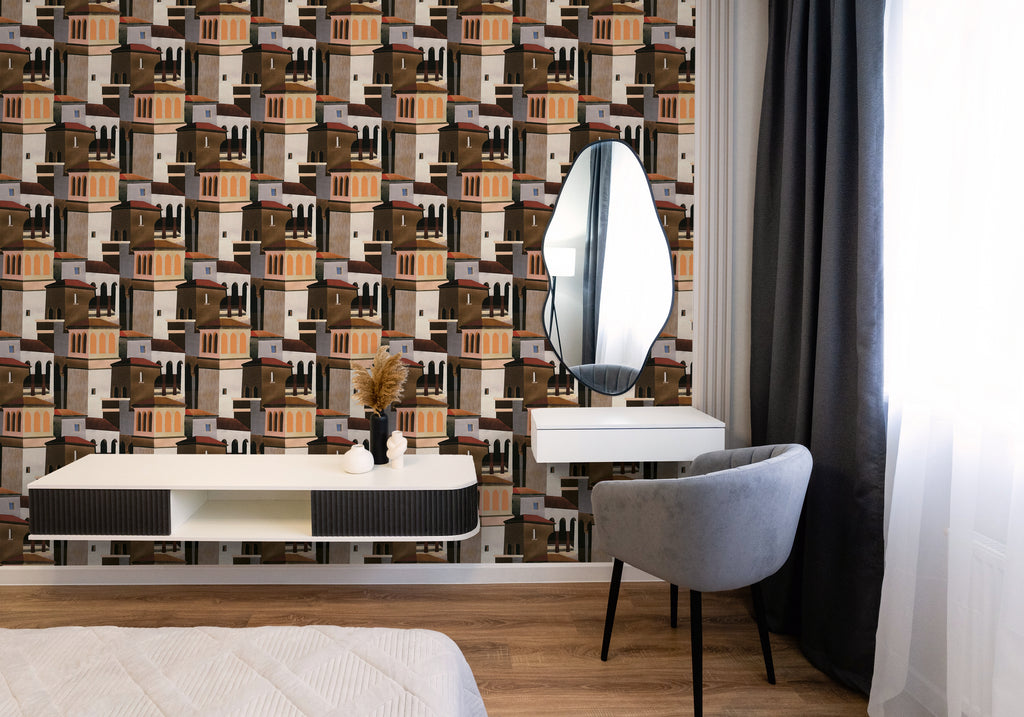 High-Quality Non-Woven Wallpaper White Geometric