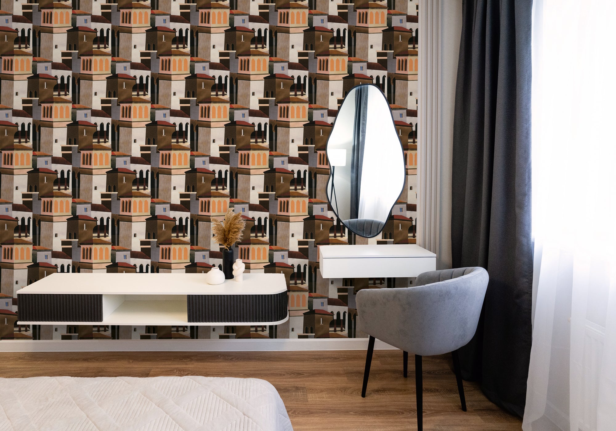 High-Quality Non-Woven Wallpaper White Geometric