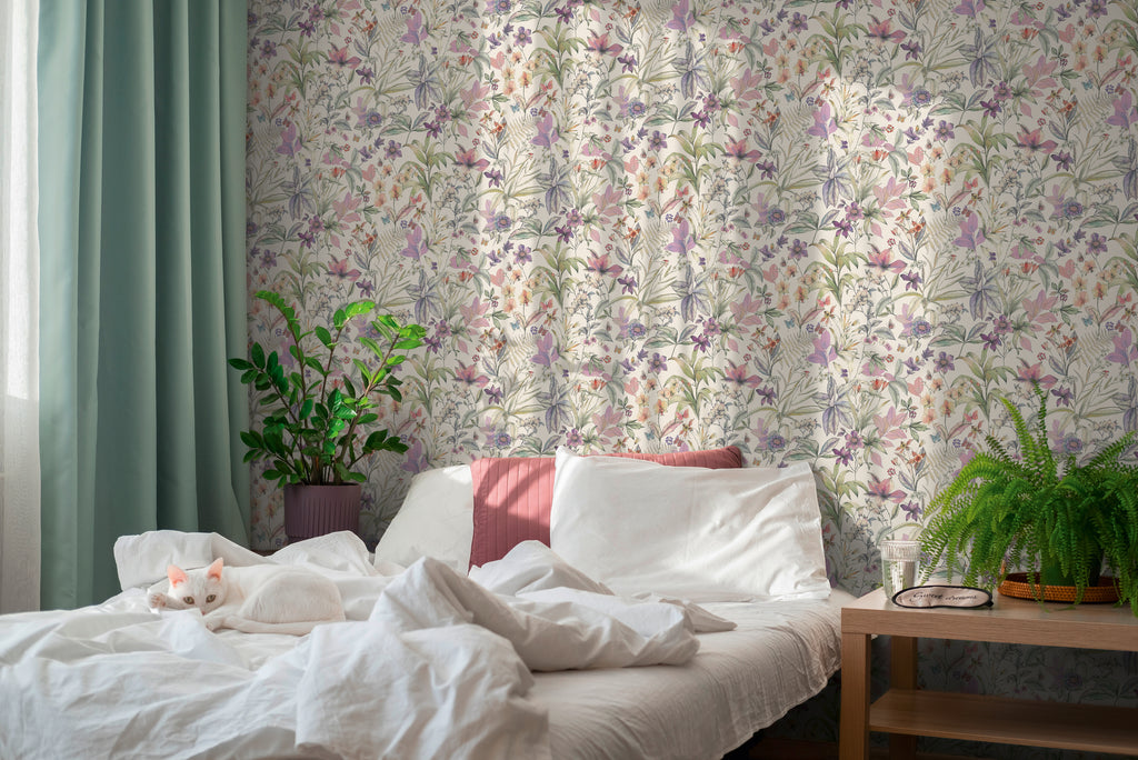 High-Quality Non-Woven Wallpaper White Floral
