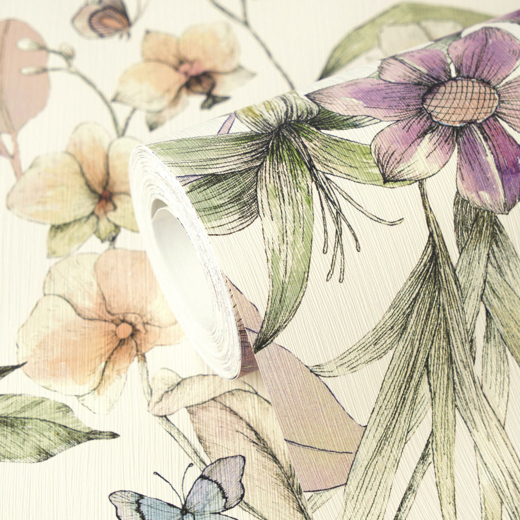High-Quality Non-Woven Wallpaper White Floral