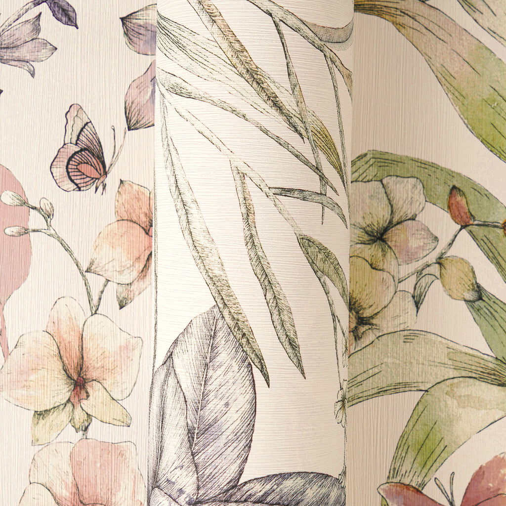 High-Quality Non-Woven Wallpaper White Floral