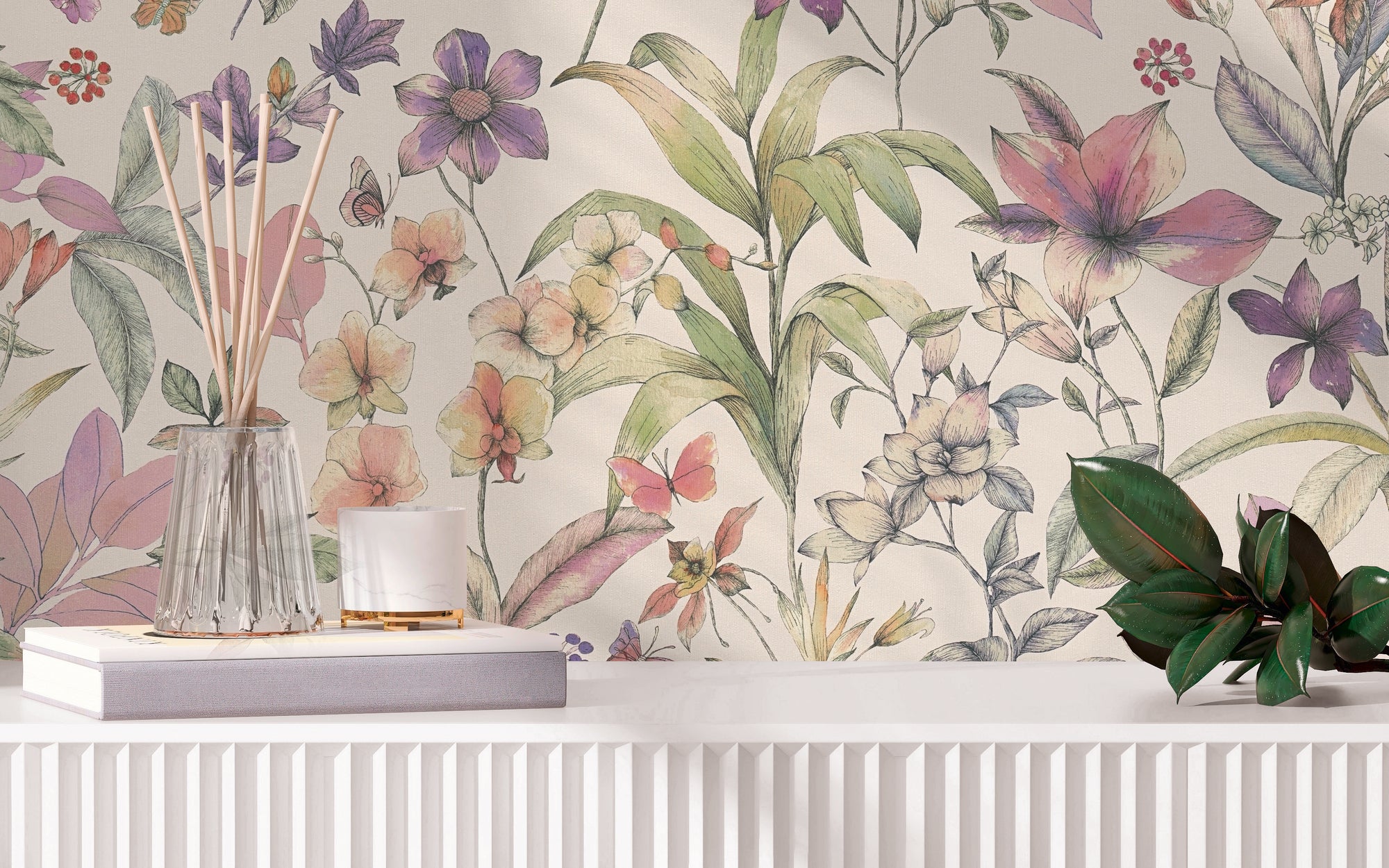 High-Quality Non-Woven Wallpaper White Floral
