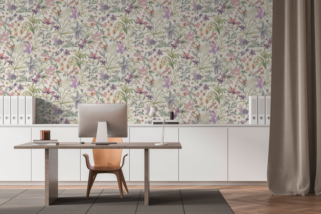 High-Quality Non-Woven Wallpaper White Floral