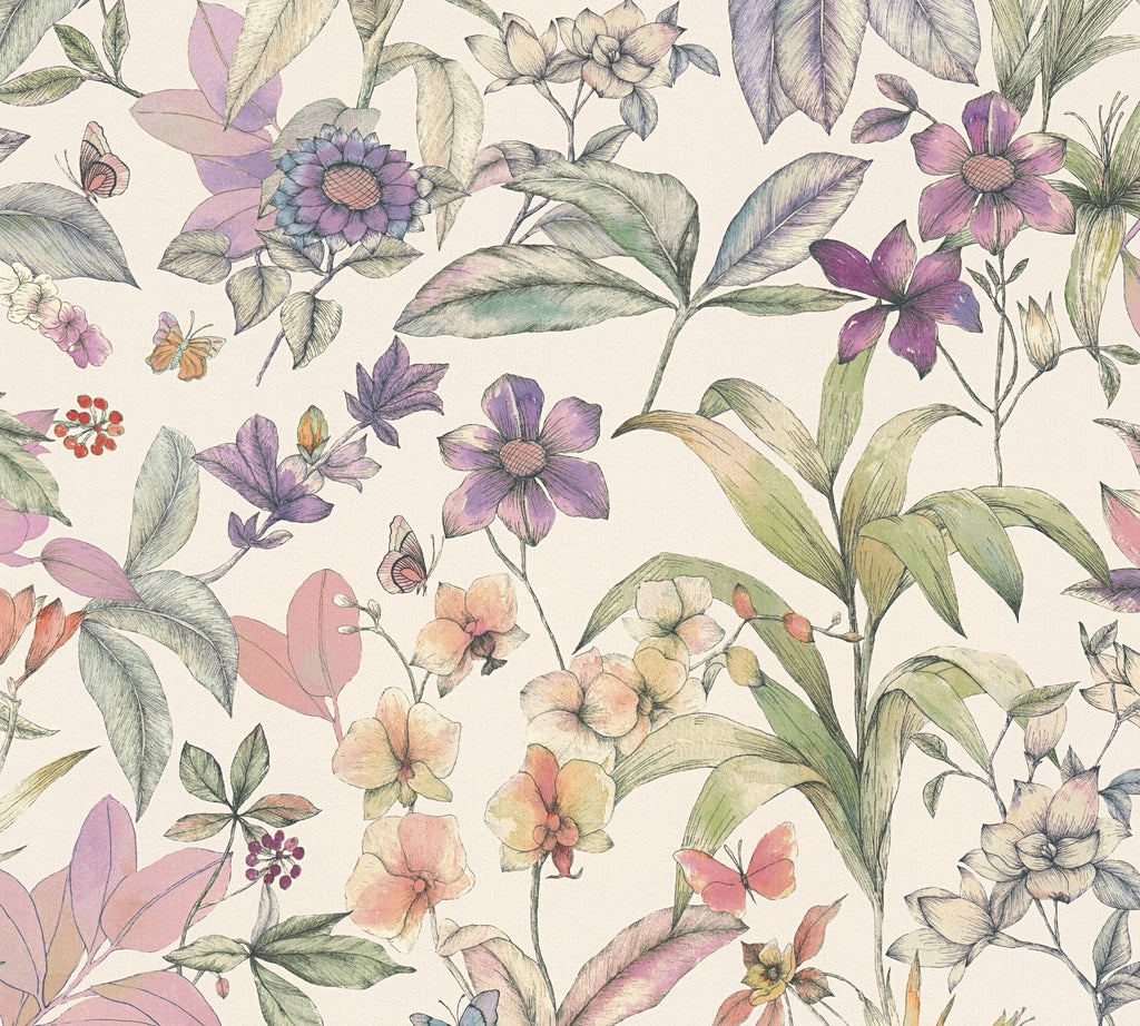 High-Quality Non-Woven Wallpaper White Floral