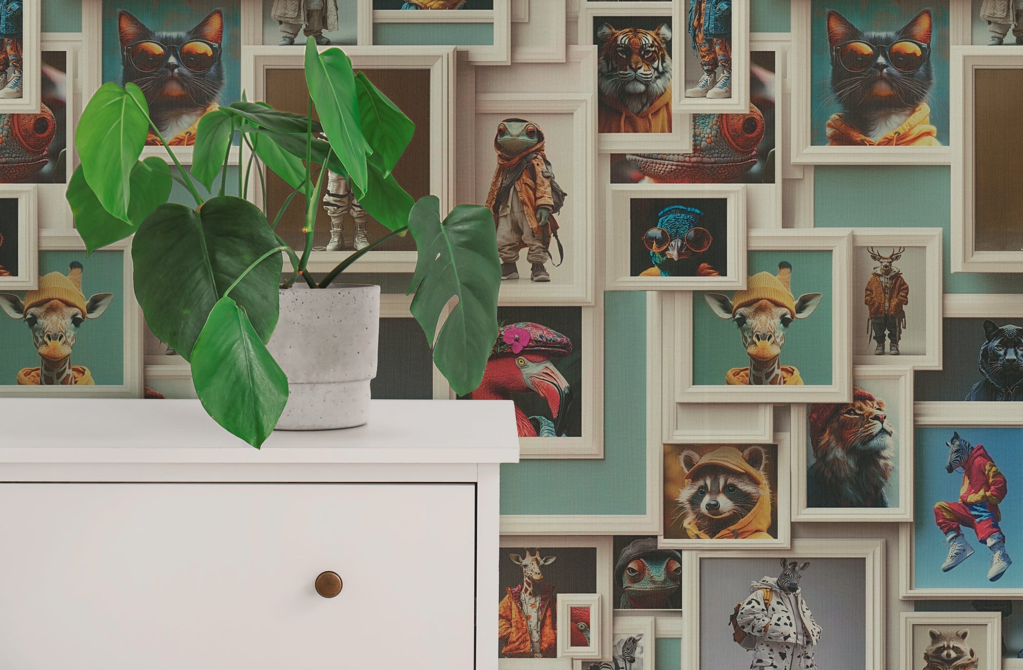 High-Quality Non-Woven Wallpaper Beige Animals