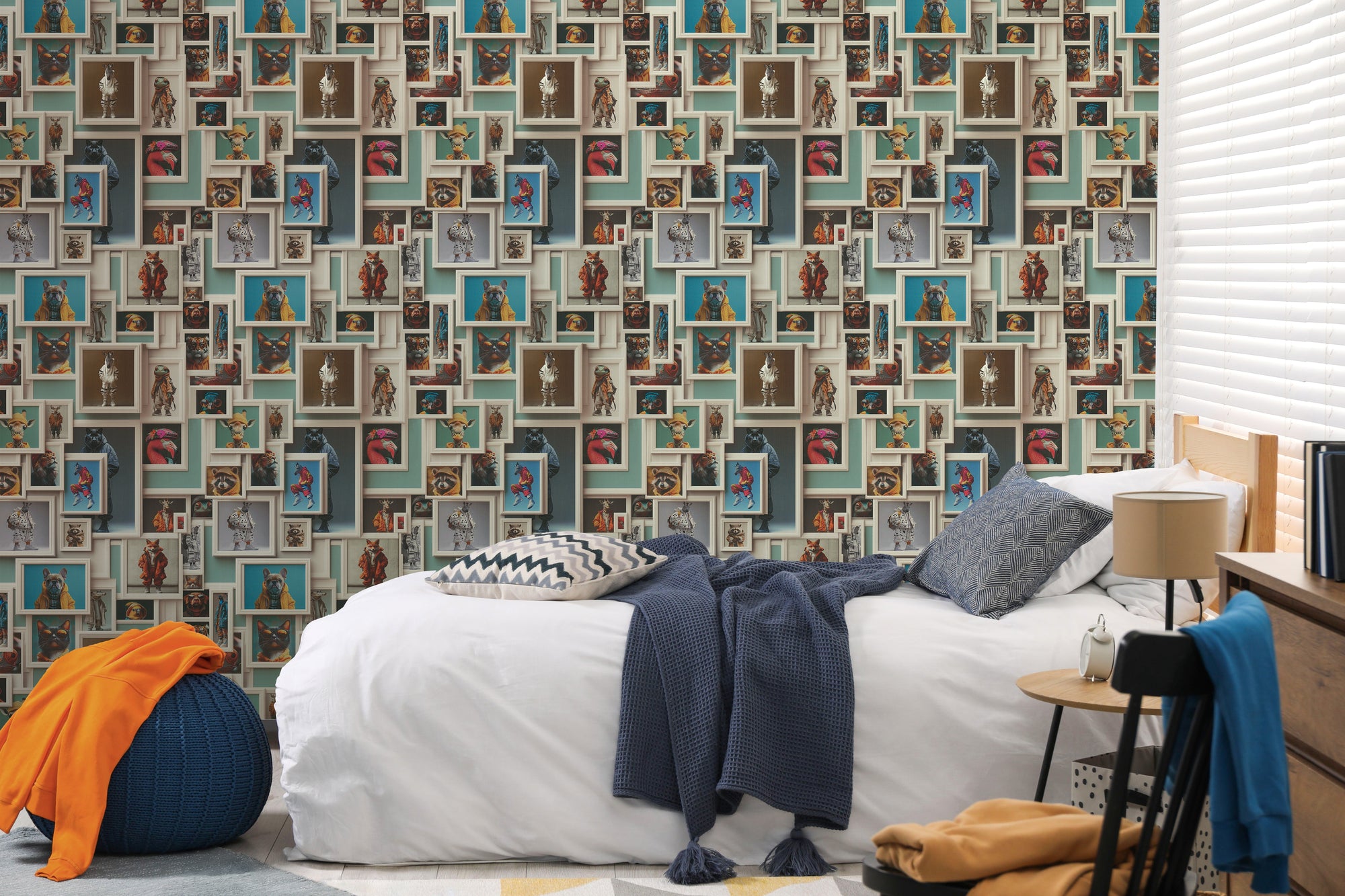 High-Quality Non-Woven Wallpaper Beige Animals