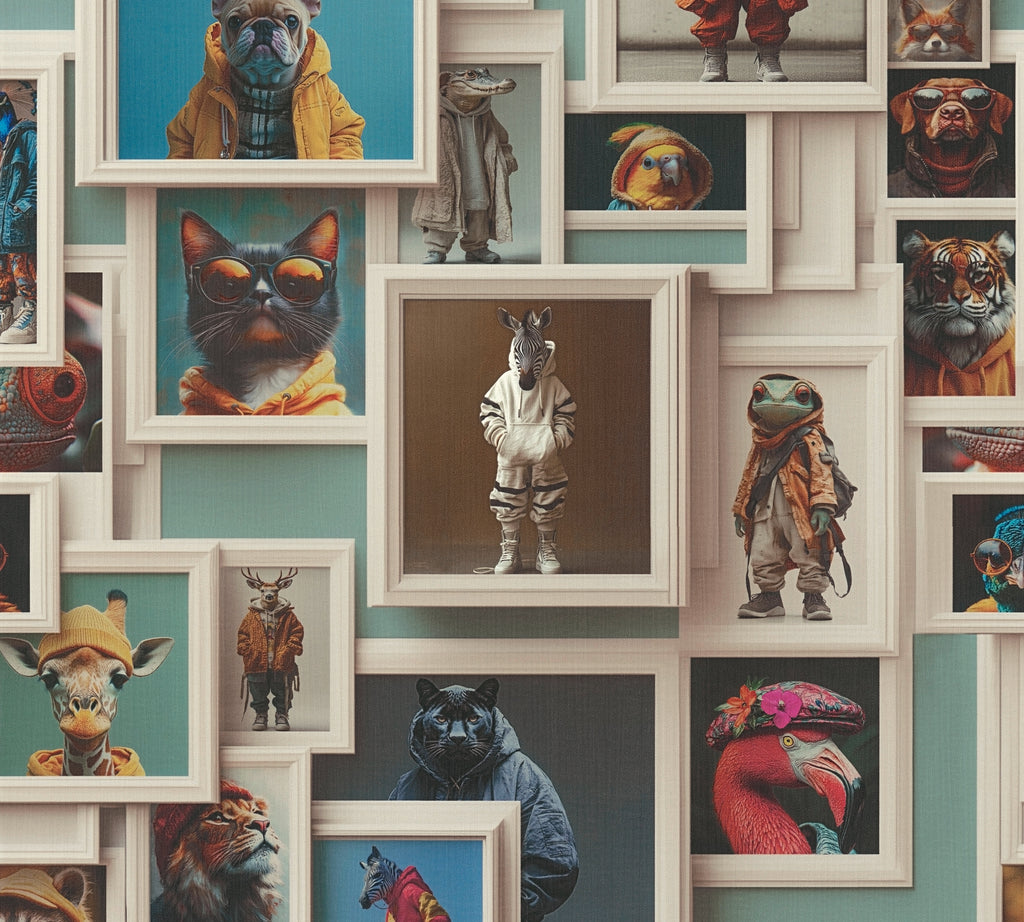 High-Quality Non-Woven Wallpaper Beige Animals