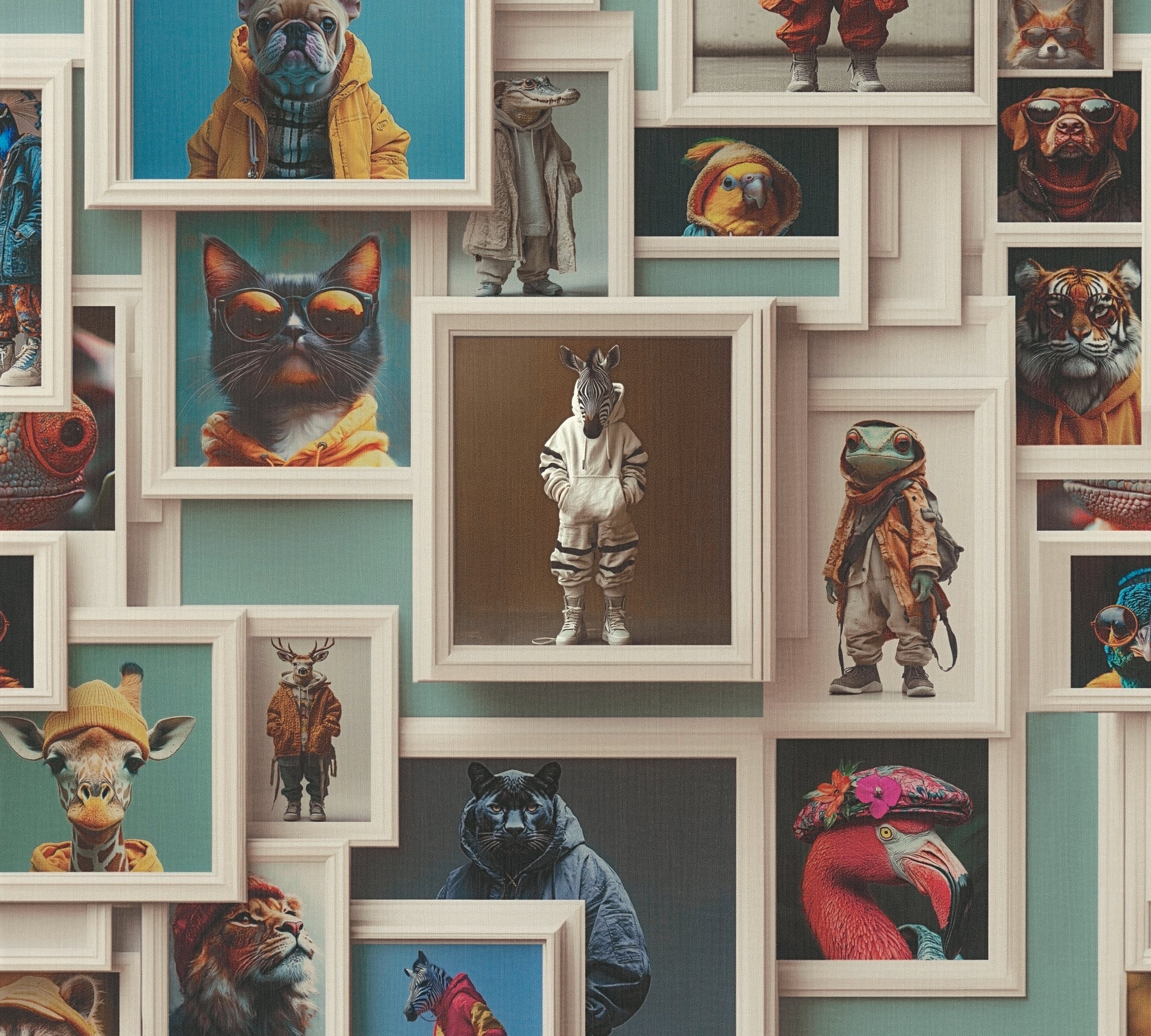 High-Quality Non-Woven Wallpaper Beige Animals