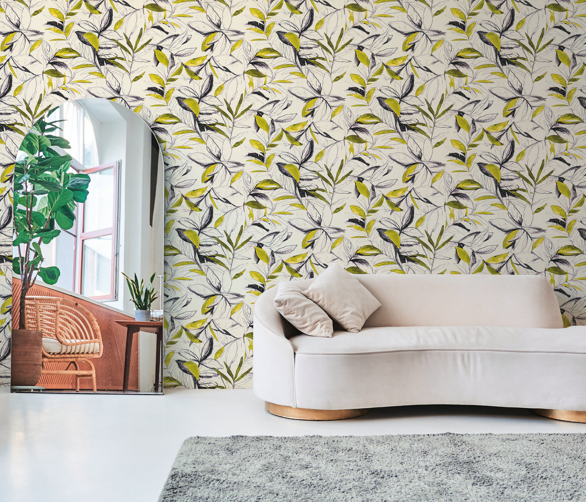 Premium Non-Woven Wallpaper Green Floral
