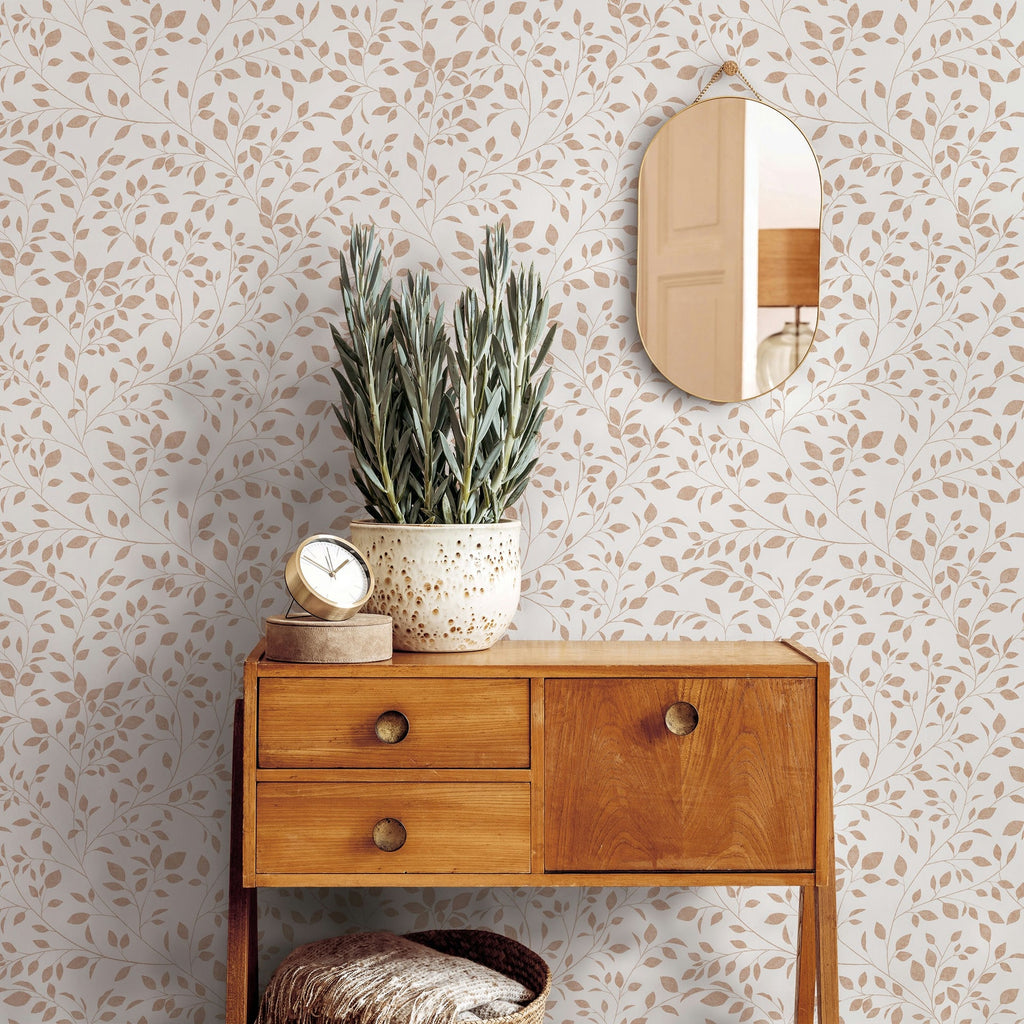 Vliestapete weiß, beige pflanzen