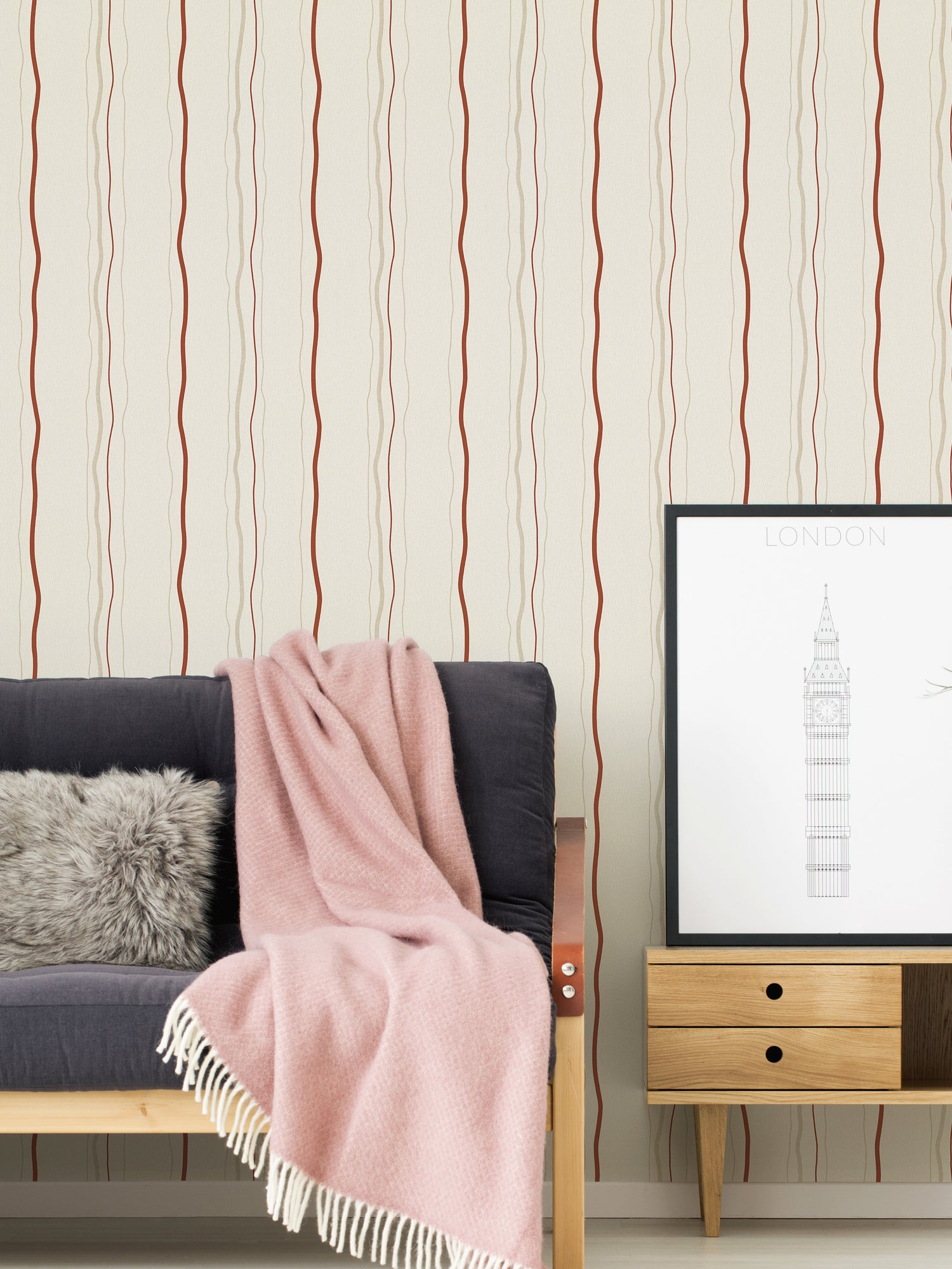 High-Quality Non-Woven Wallpaper Cream Striped Wallpaper