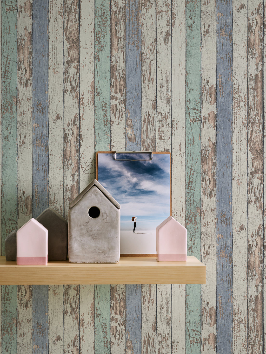 High-Quality Non-Woven Wallpaper Blue Wood Look