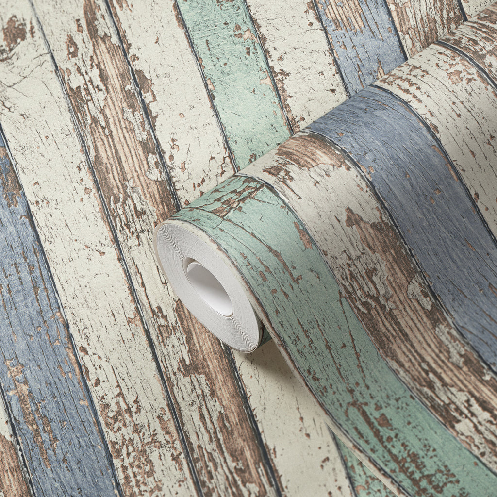 High-Quality Non-Woven Wallpaper Blue Wood Look