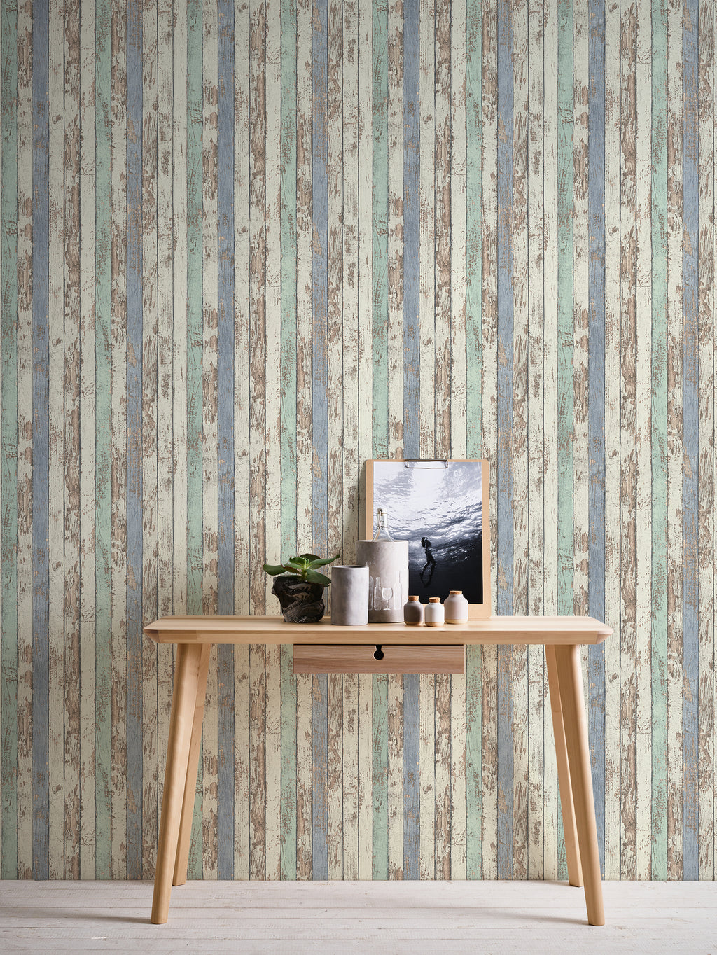 High-Quality Non-Woven Wallpaper Blue Wood Look