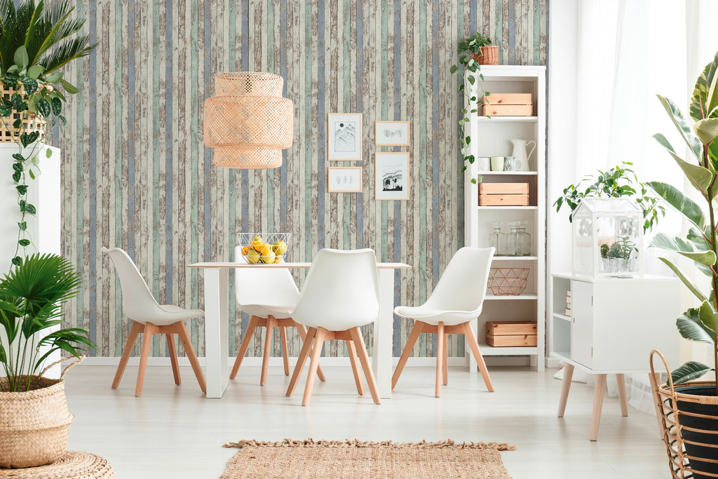 High-Quality Non-Woven Wallpaper Blue Wood Look