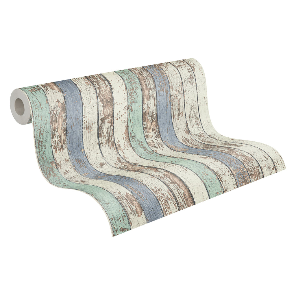High-Quality Non-Woven Wallpaper Blue Wood Look
