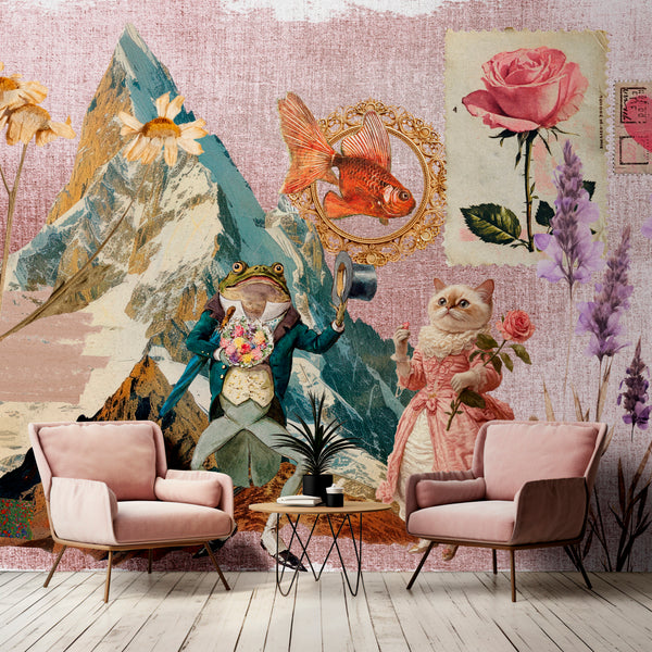 Digitally Printed Photo Wallpaper Pink Mountains